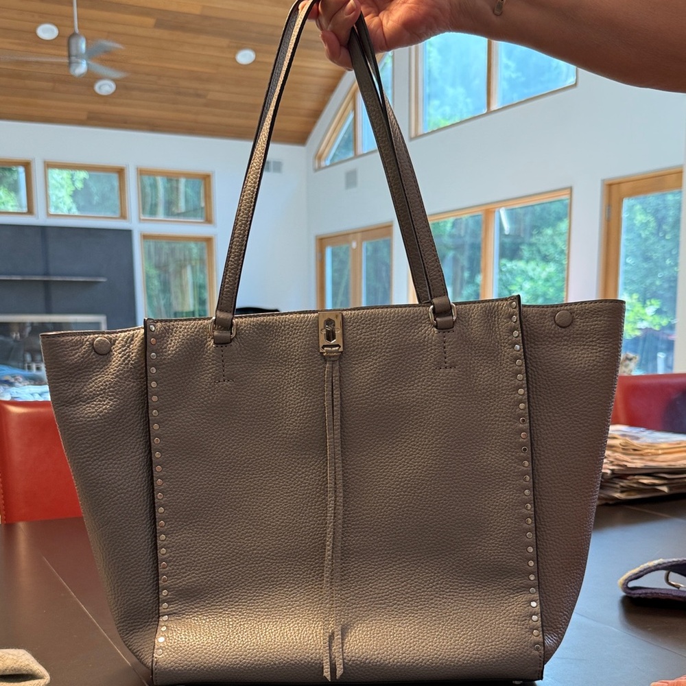 Gray Leather Tote Bag